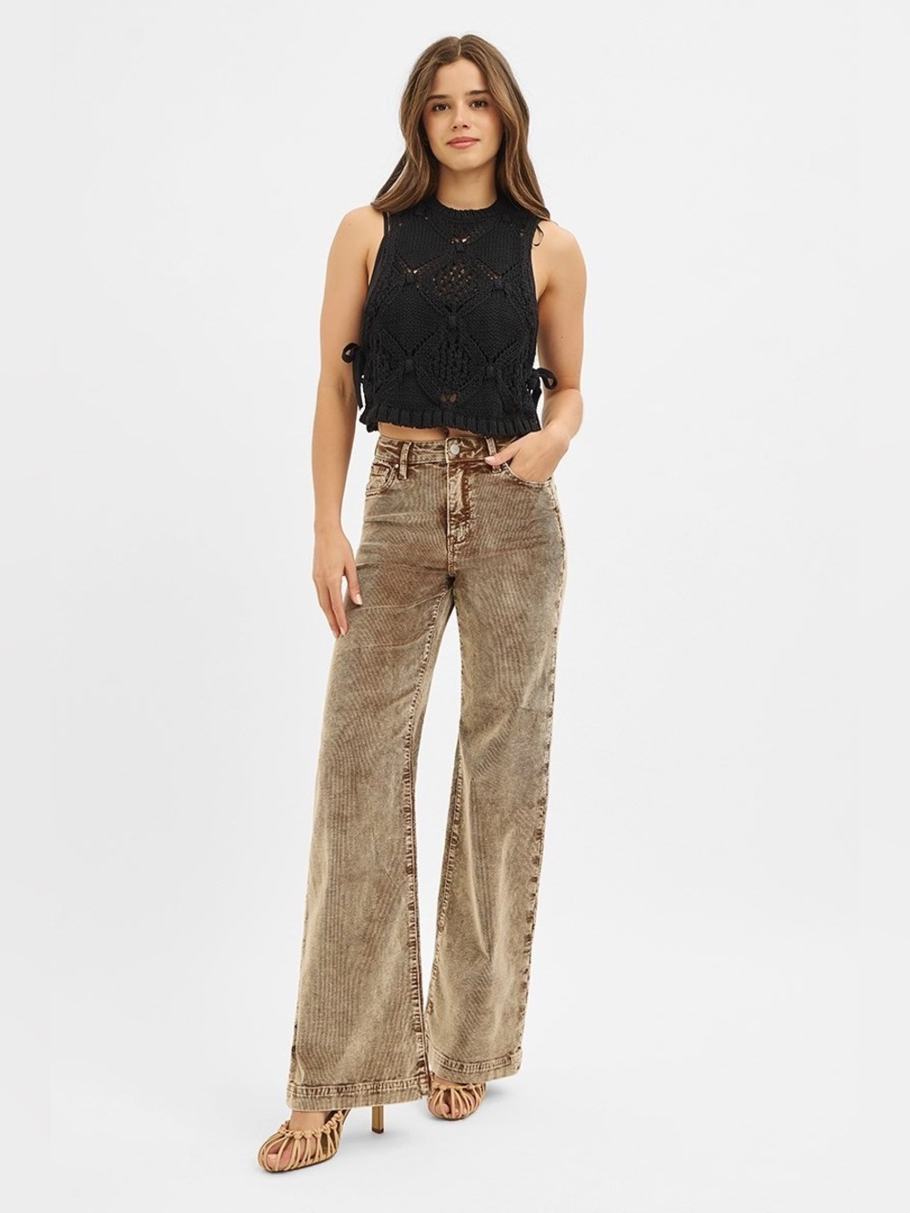 PW21322X MOCHA PLUS Risen High Rise Wide Leg Corduroy Pants - Picture 4 of 4